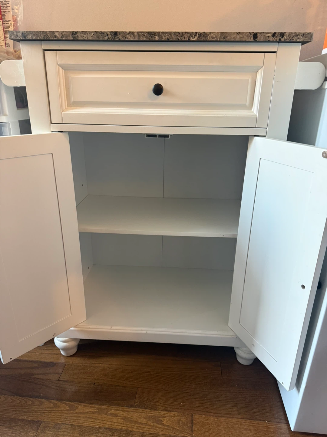 White Kitchen Island with Drawer and Cabinet Storage - photo 3