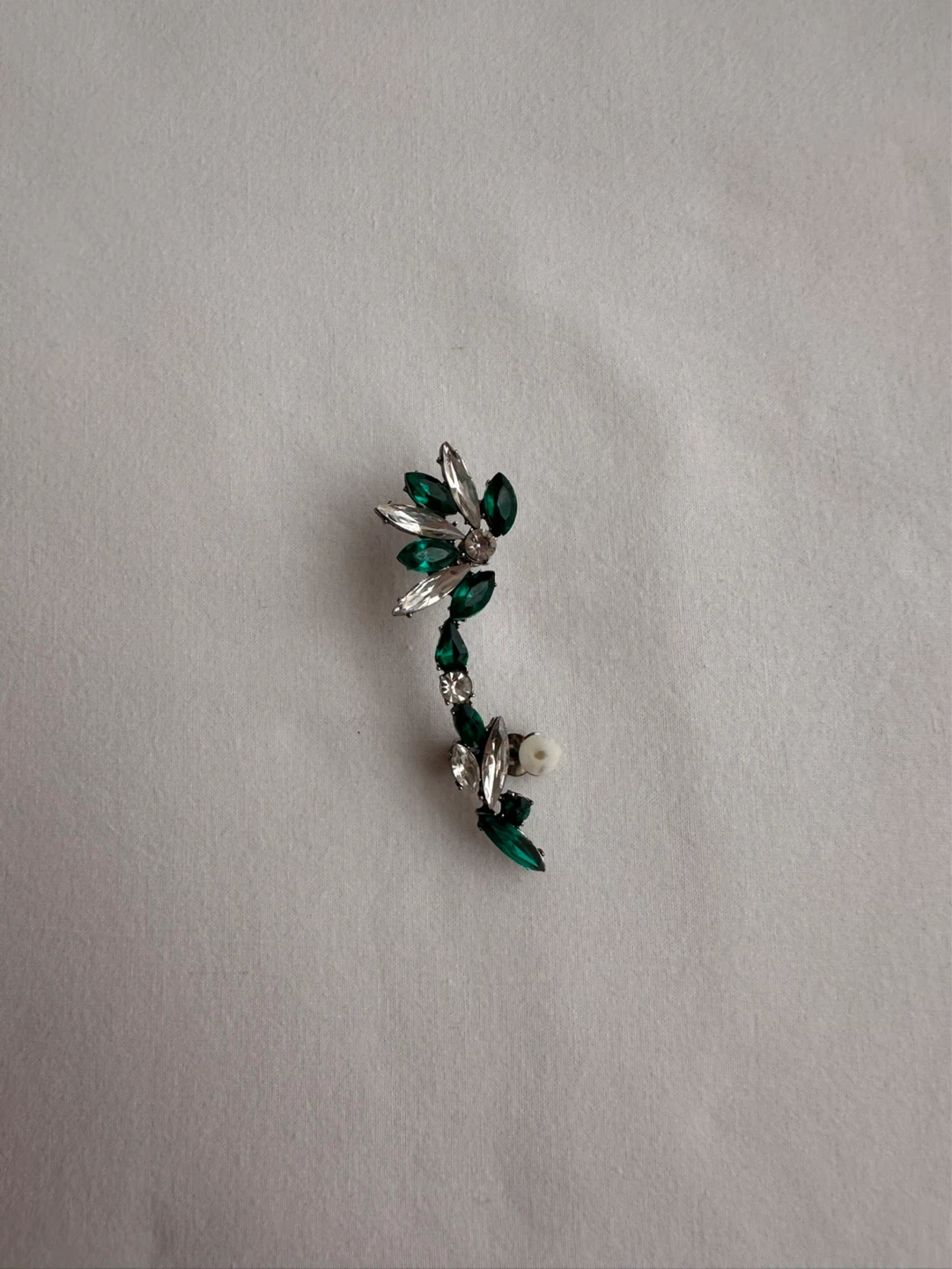 Silver-tone Ear Cuff with Green Gems