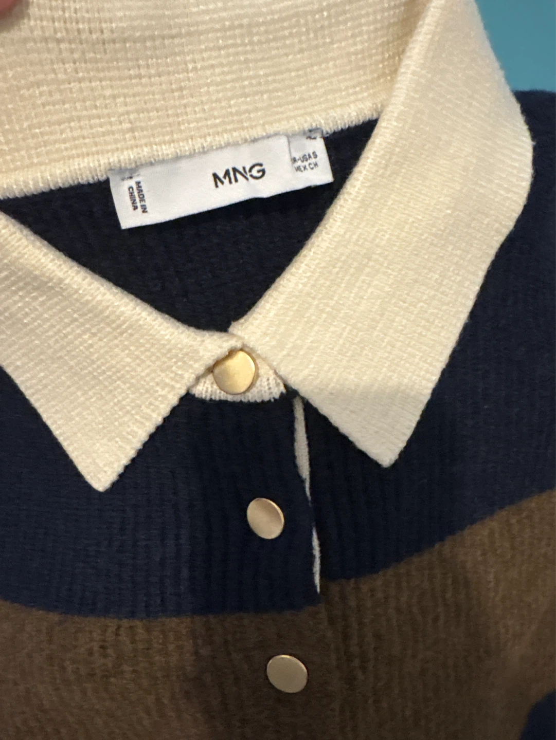 MNG Striped Knit Polo Sweater