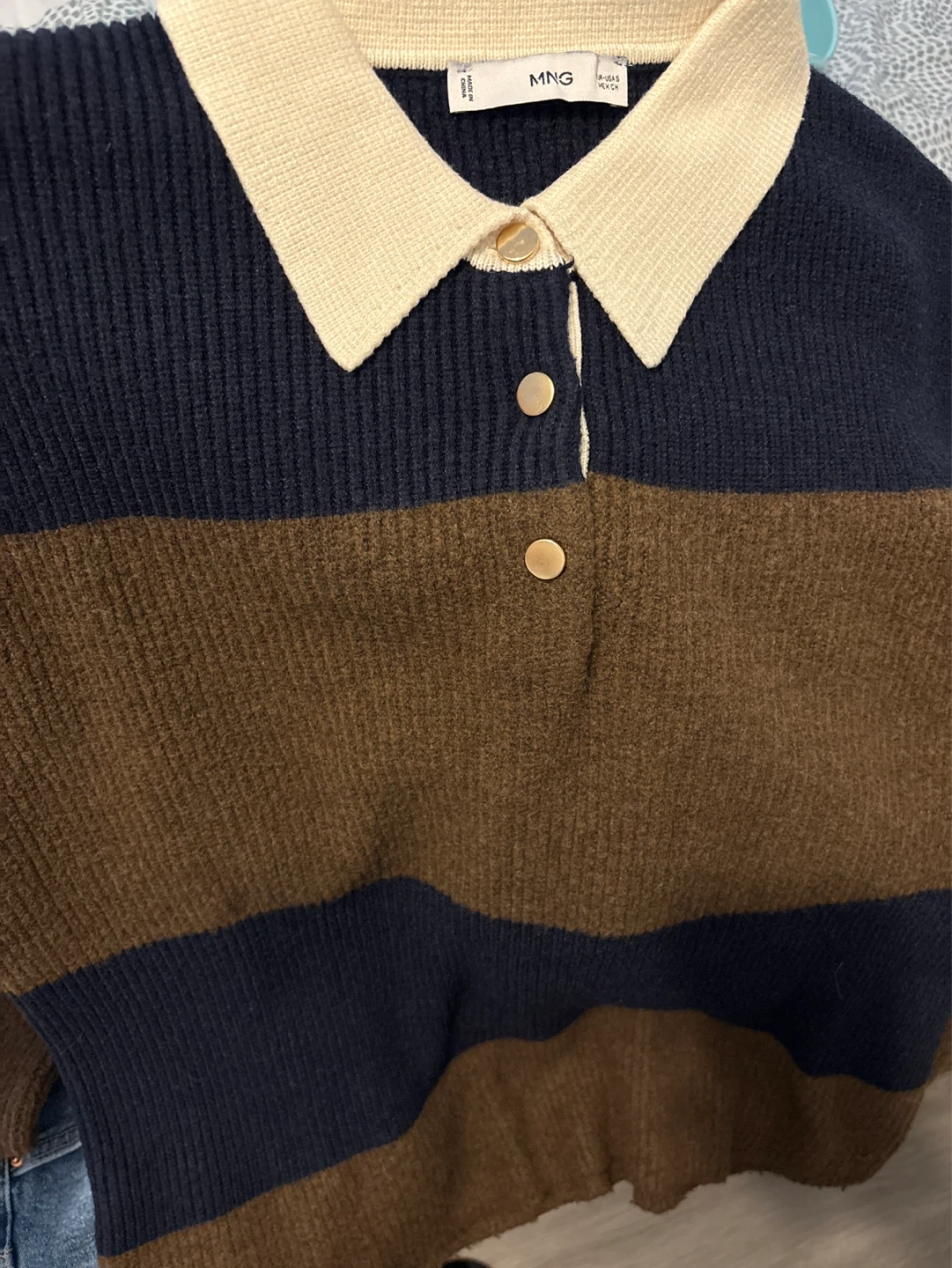 MNG Striped Knit Polo Sweater - photo 2