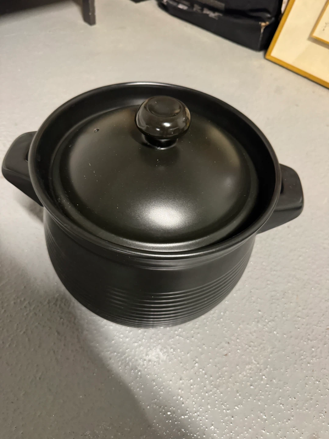 Large Black Ceramic Pot with Lid - photo 2