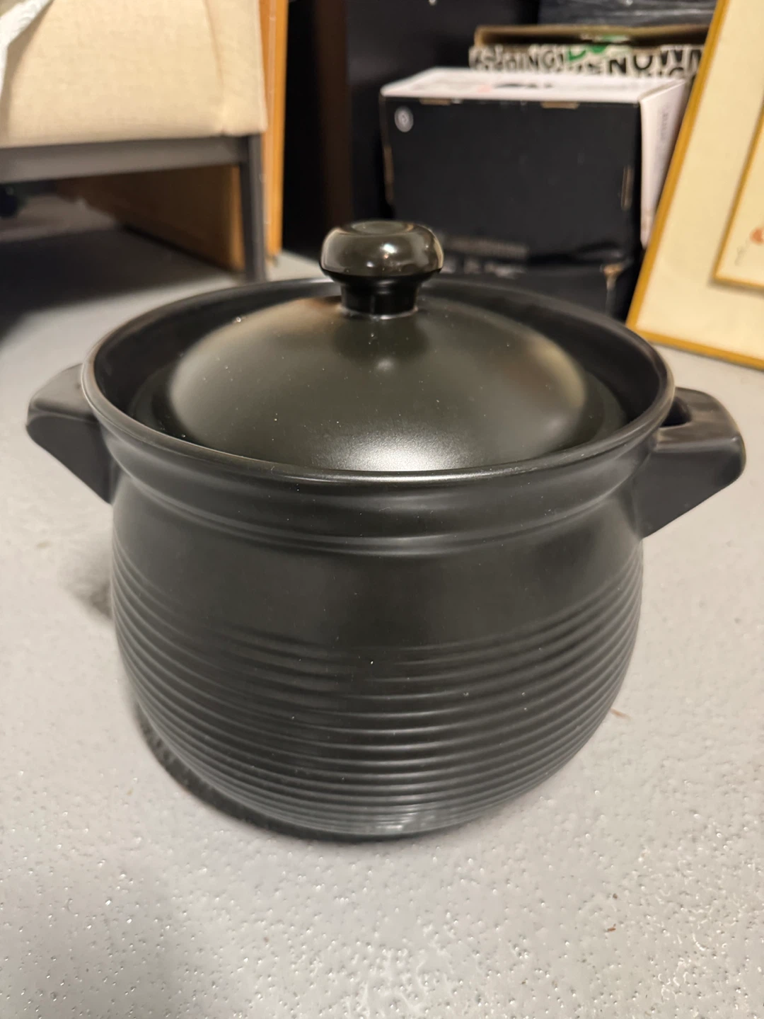 Large Black Ceramic Pot with Lid