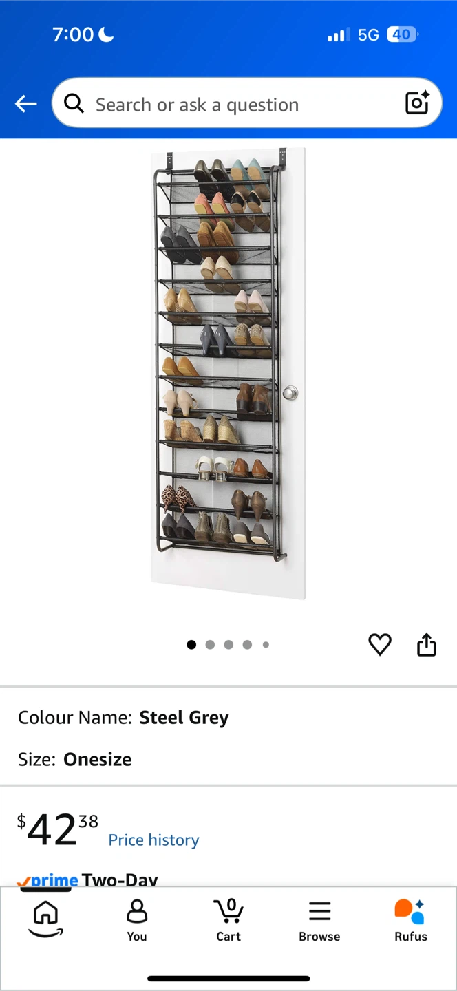 Steel Grey 10-Tier Over-the-Door Shoe Rack