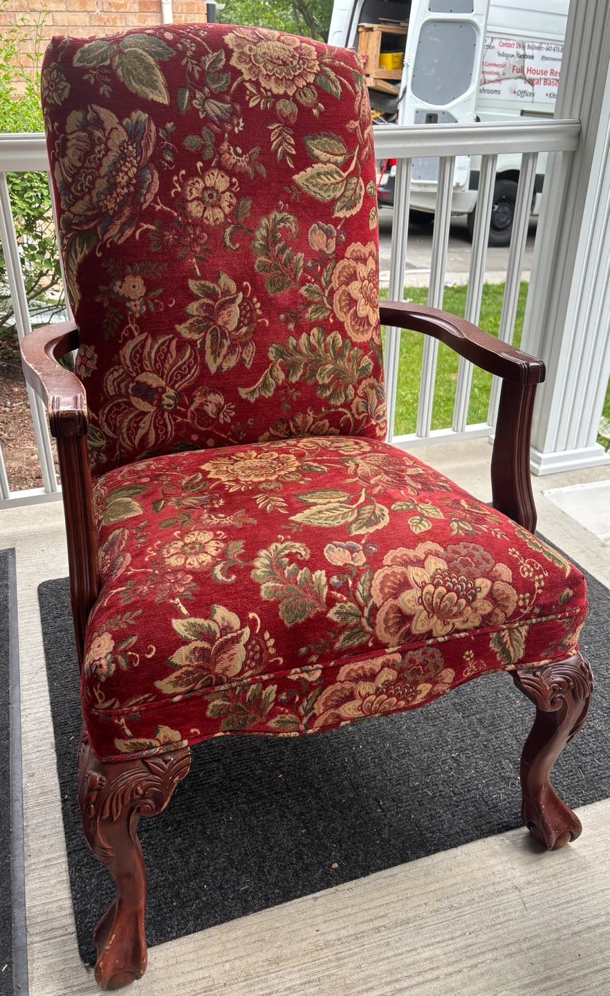 Accent Chair - Red Floral Upholstery