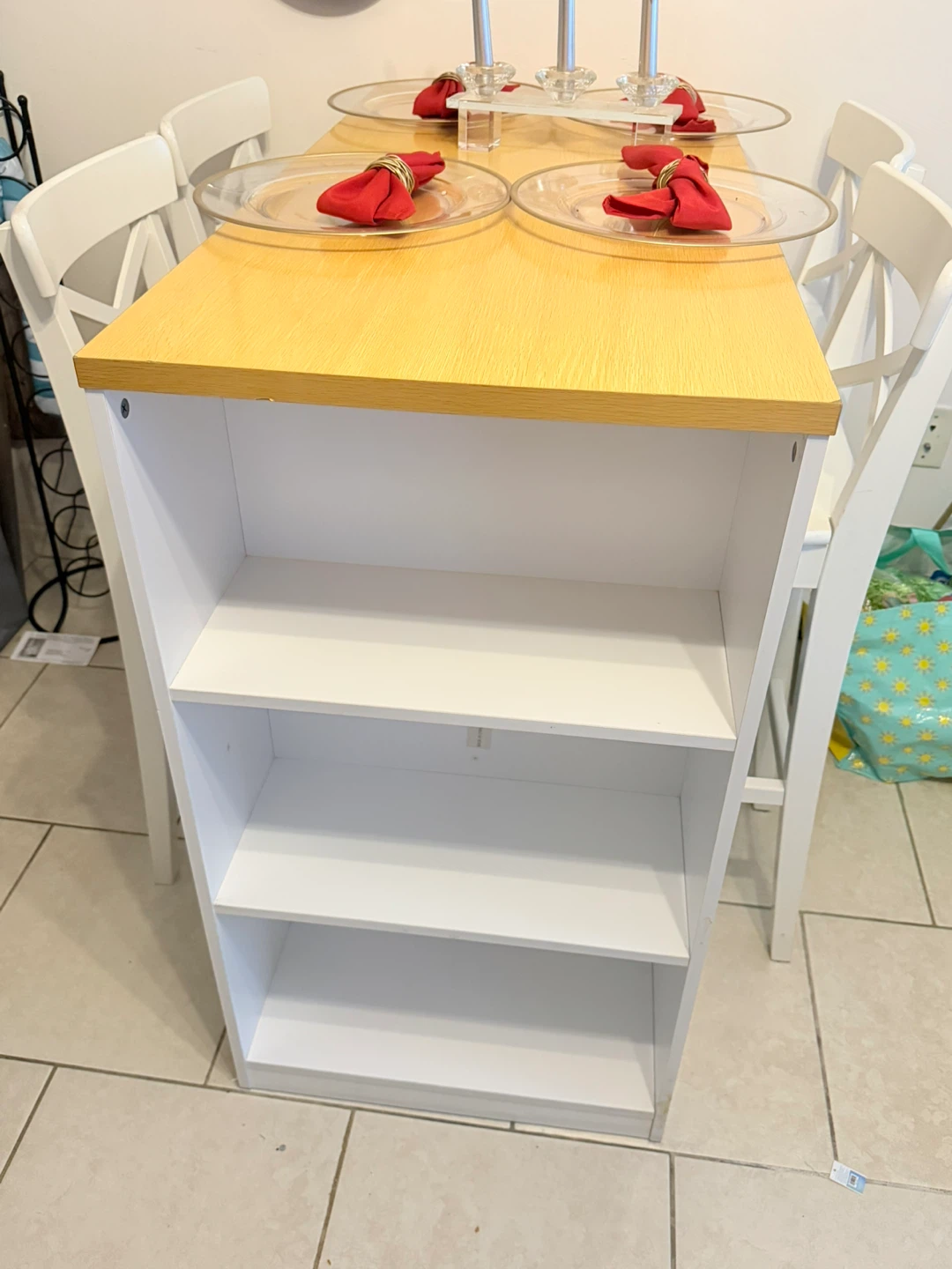 White Bar Stools with Tall Kitchen Table and Shelving - photo 2