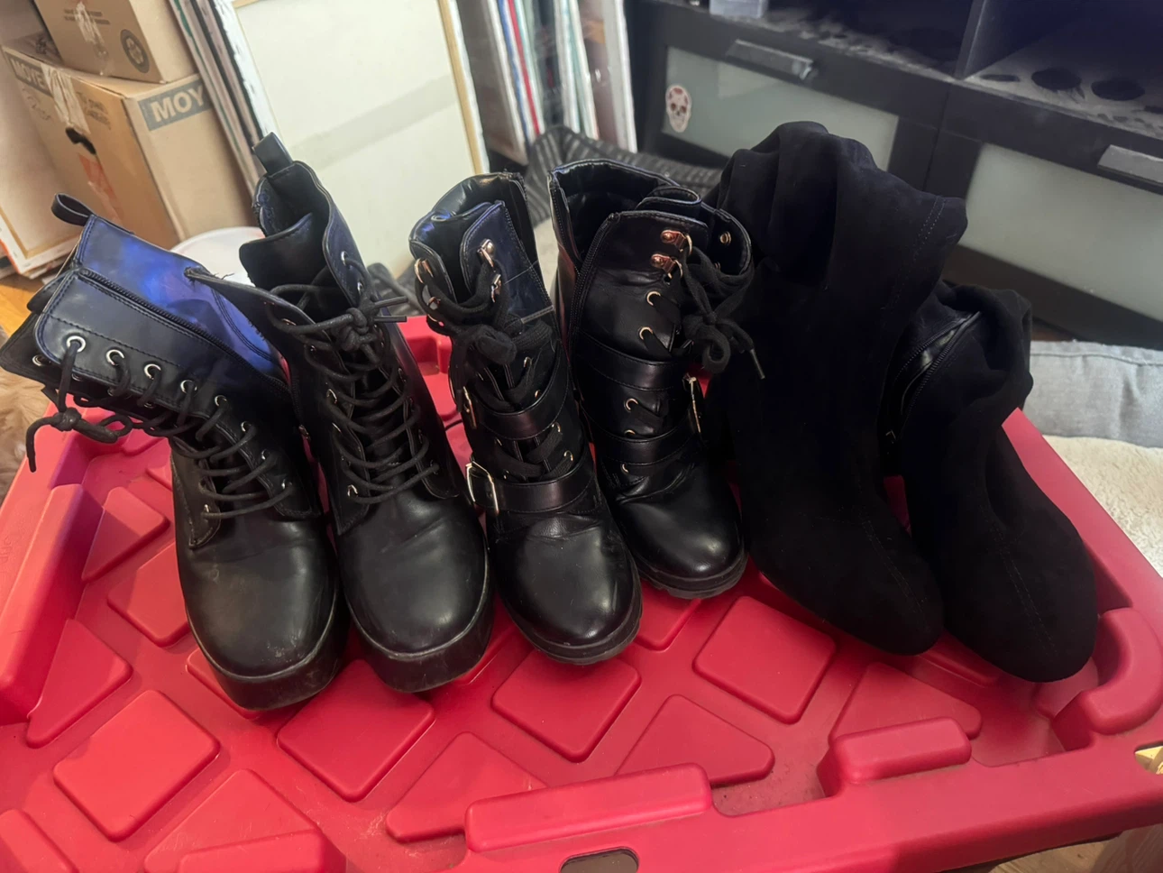 Black Platform Wedge Heels and Boots - photo 2