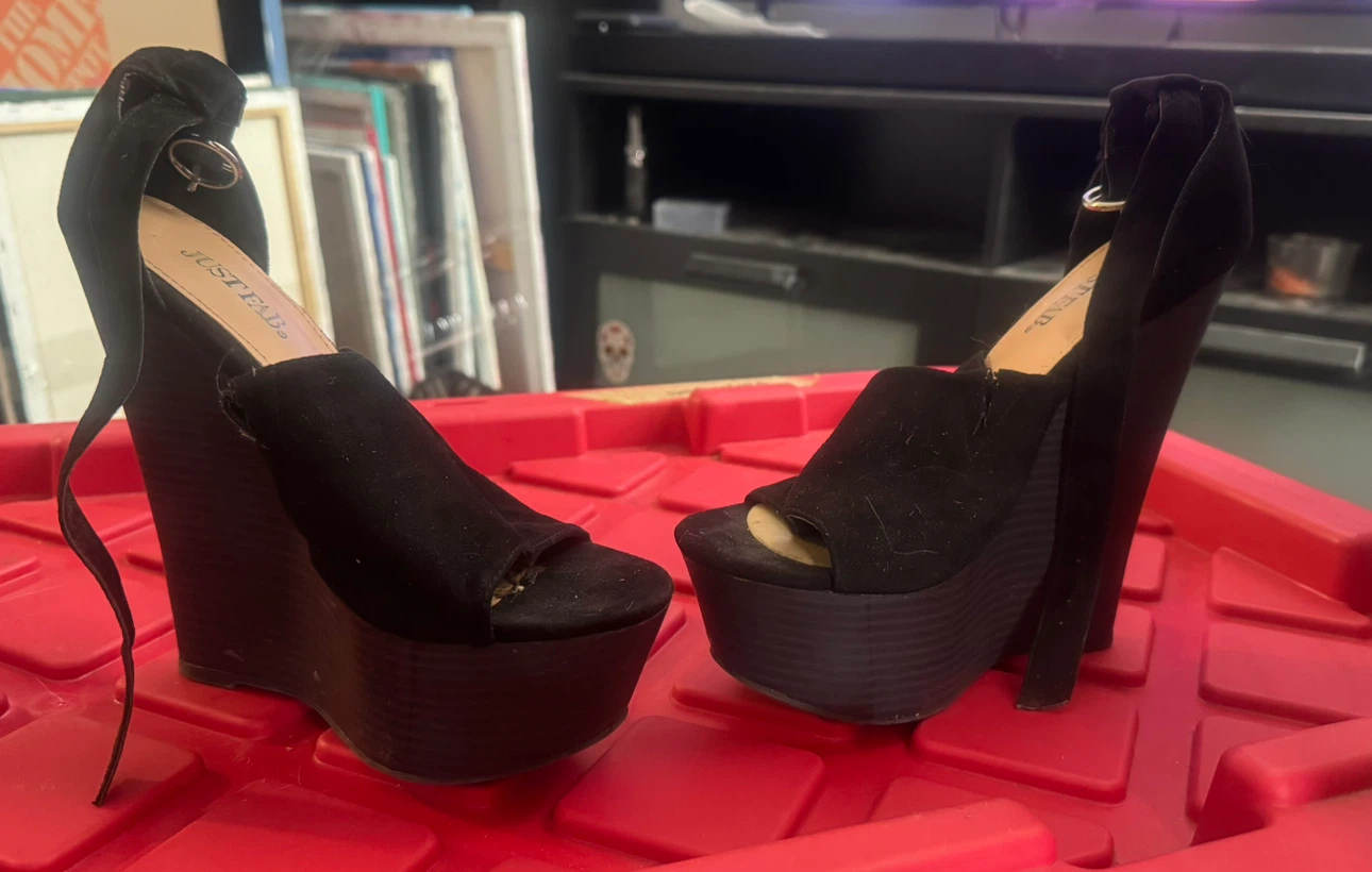 Black Platform Wedge Heels and Boots - photo 5