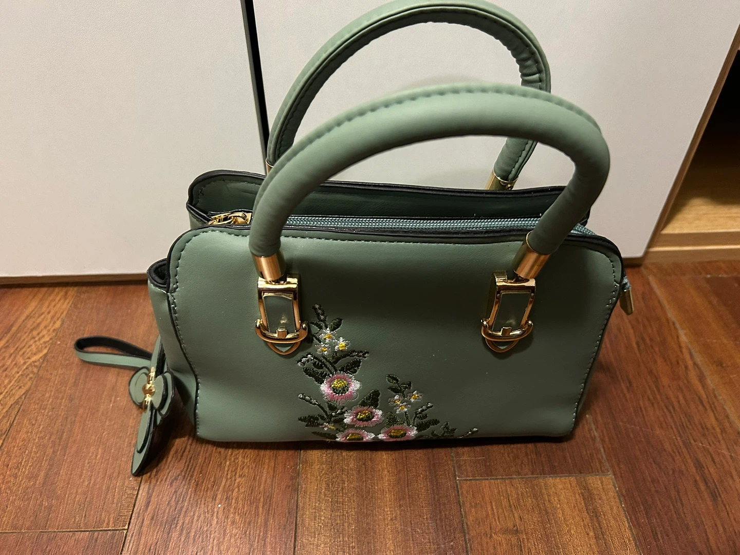 Sage Green Embroidered Floral Crossbody Handbag - New