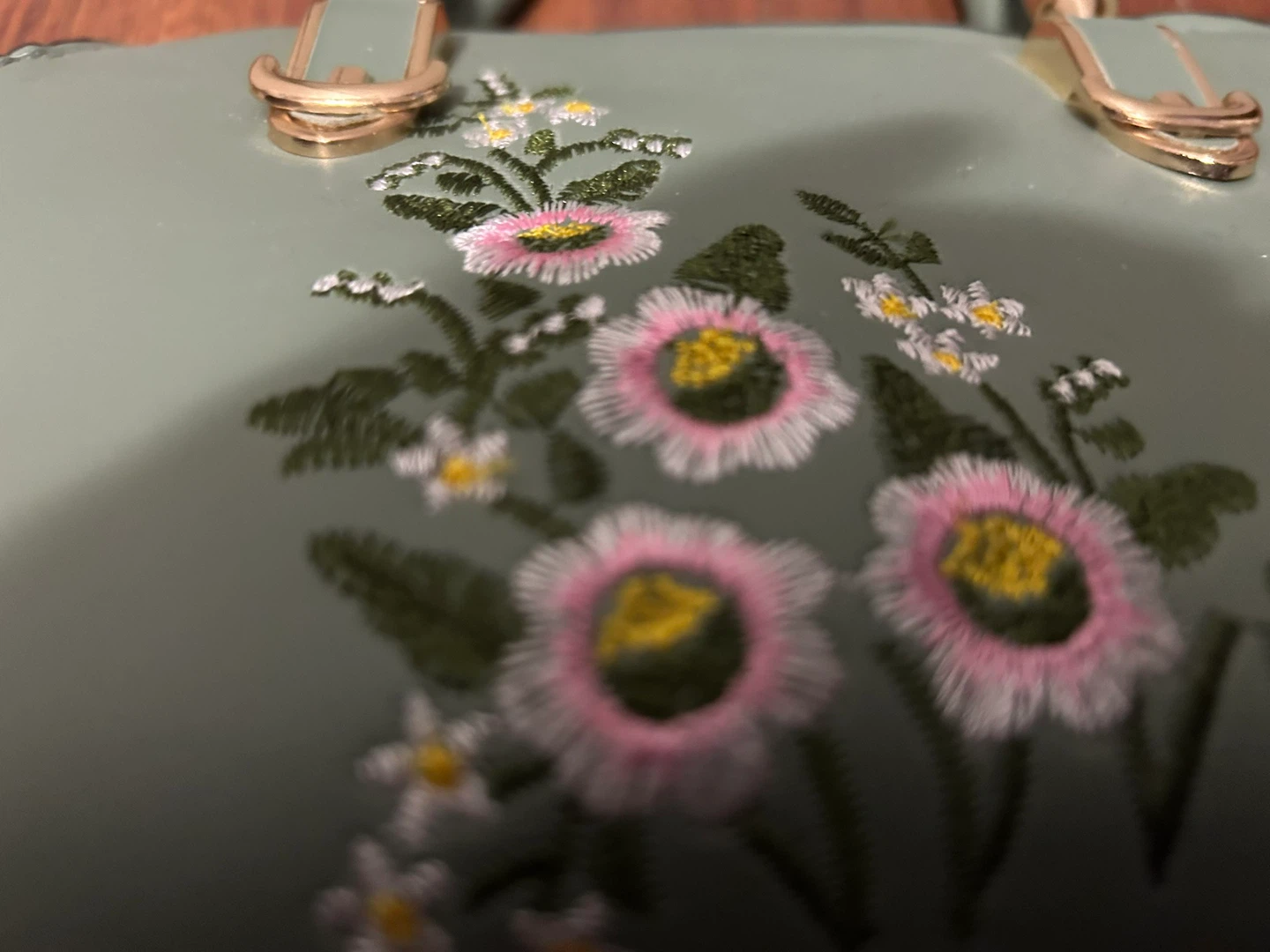 Sage Green Embroidered Floral Crossbody Handbag - New - photo 2