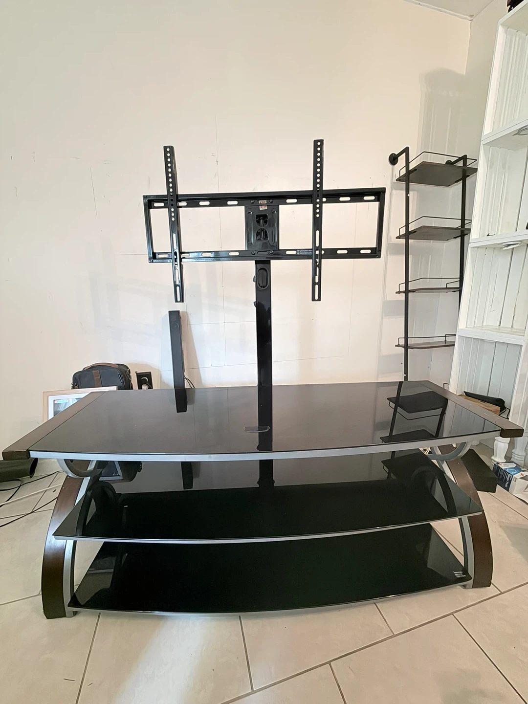 Black Glass TV Stand with Mount - photo 2