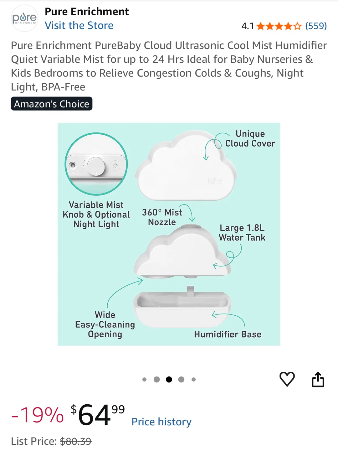 Pure Enrichment PureBaby Cloud Ultrasonic Cool Mist Humidifier - photo 5