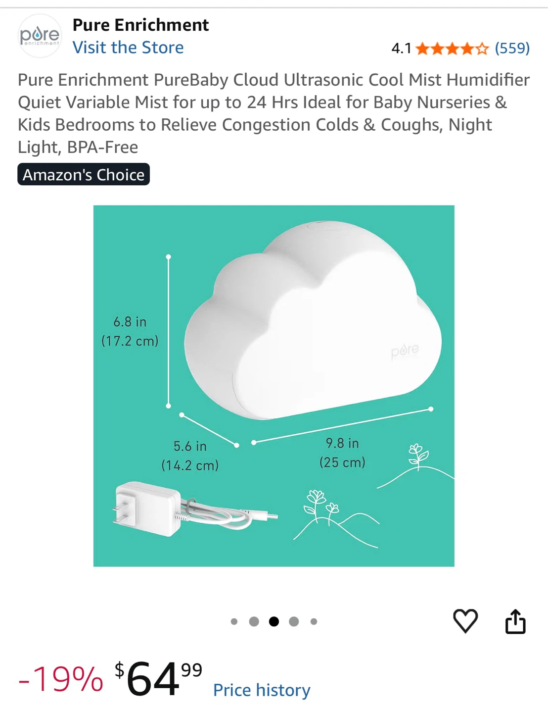 Pure Enrichment PureBaby Cloud Ultrasonic Cool Mist Humidifier - photo 4