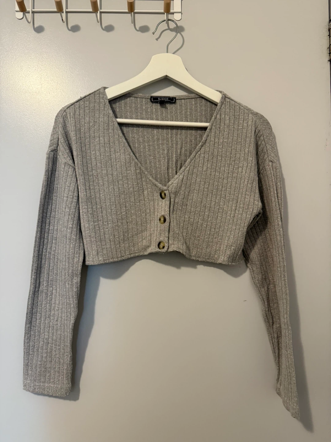 BRIDGE Grey Ribbed Cropped Cardigan