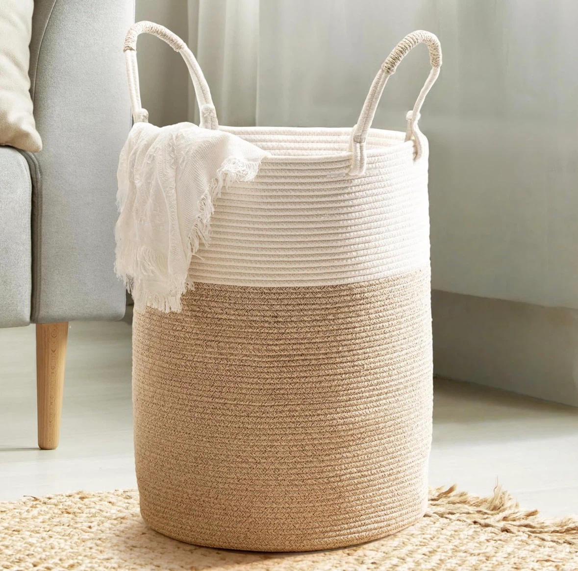 Large Woven Rope Laundry Basket