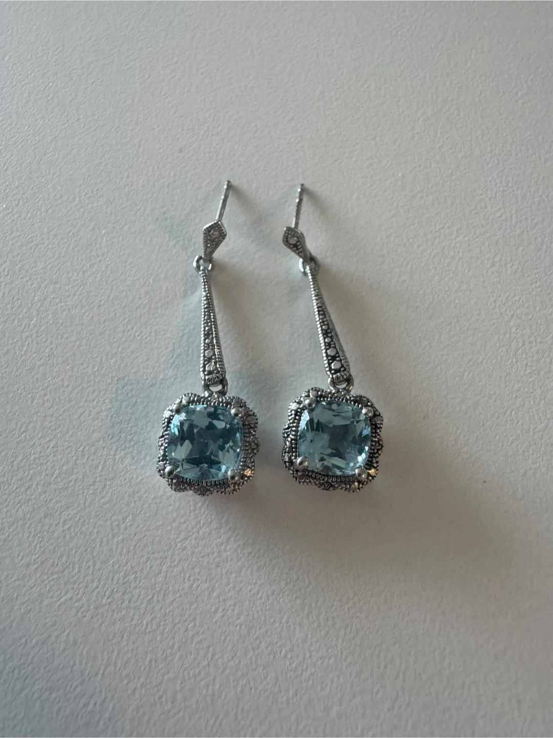 Blue Topaz Drop Earrings with Marcasite Accents - photo 2