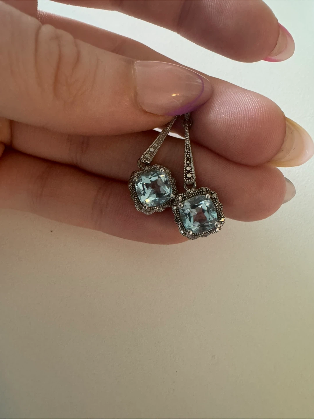 Blue Topaz Drop Earrings with Marcasite Accents - photo 4