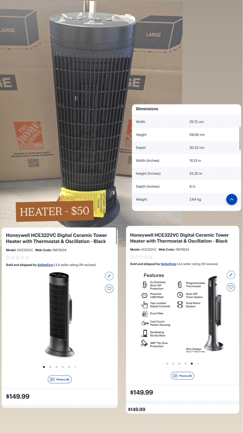 Honeywell HCE322VC Digital Ceramic Tower Heater - Black - photo 3