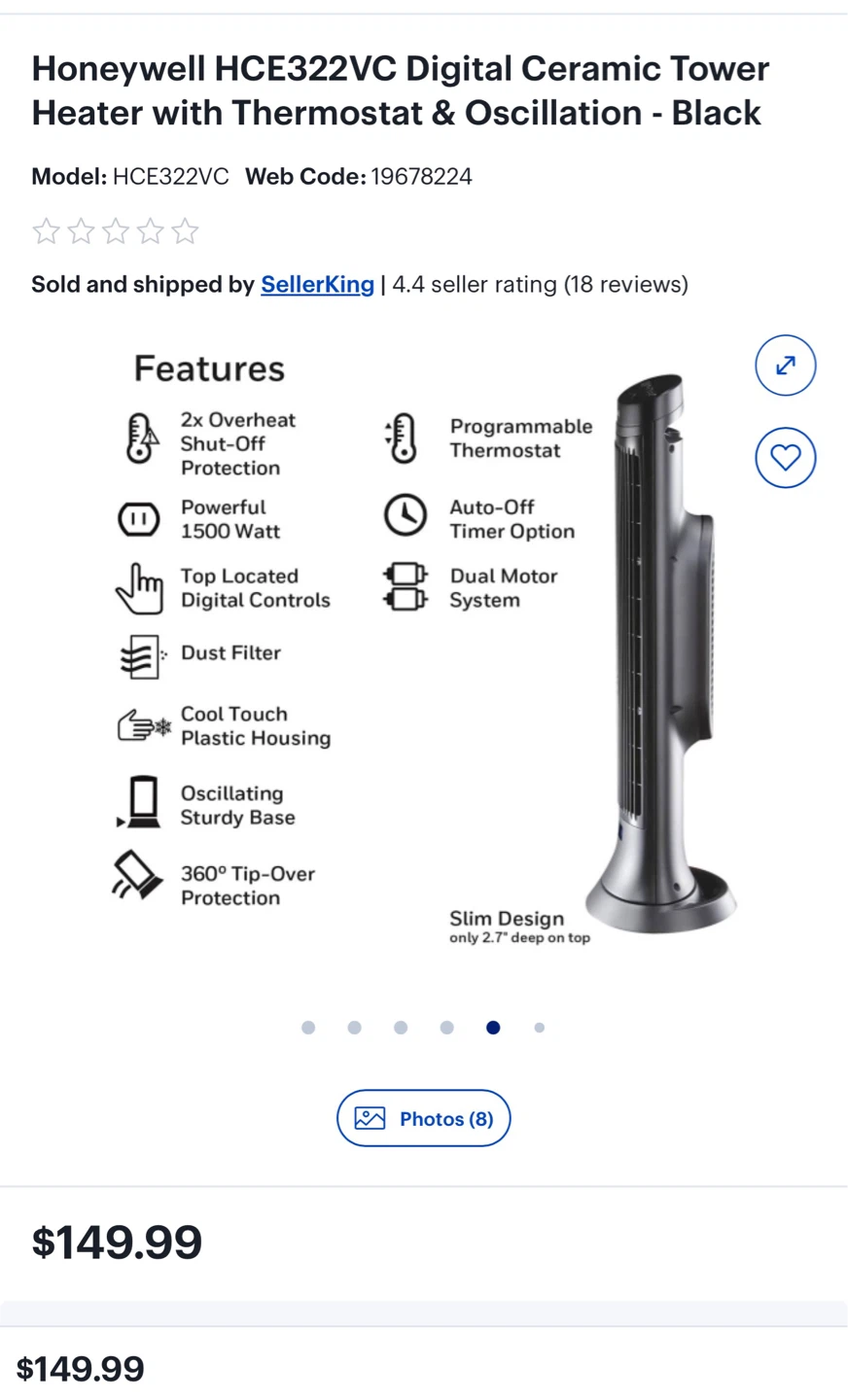 Honeywell HCE322VC Digital Ceramic Tower Heater - Black - photo 5