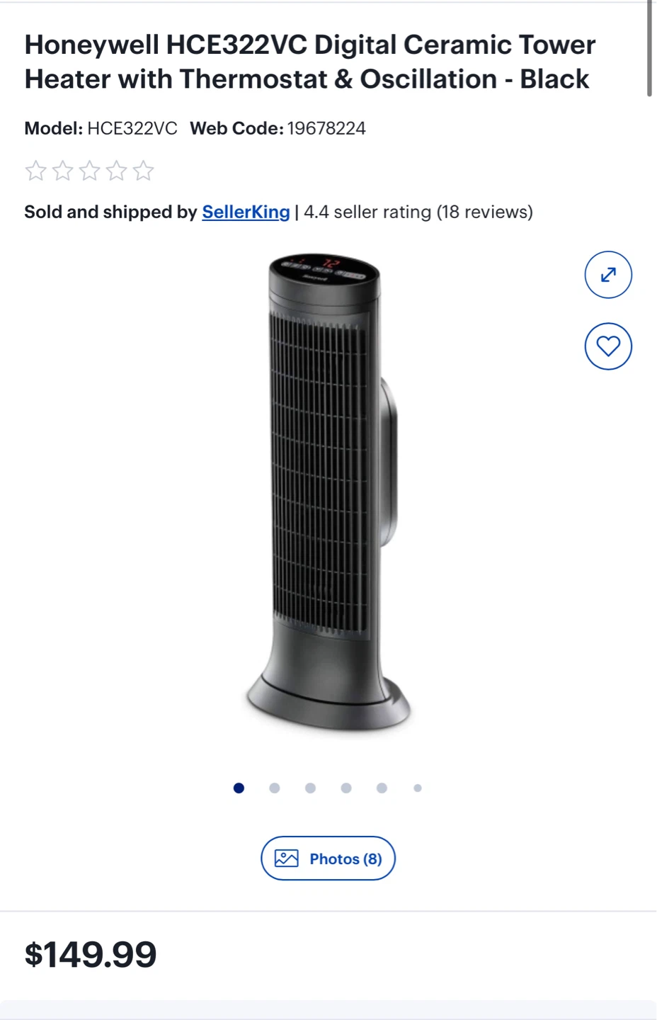 Honeywell HCE322VC Digital Ceramic Tower Heater - Black