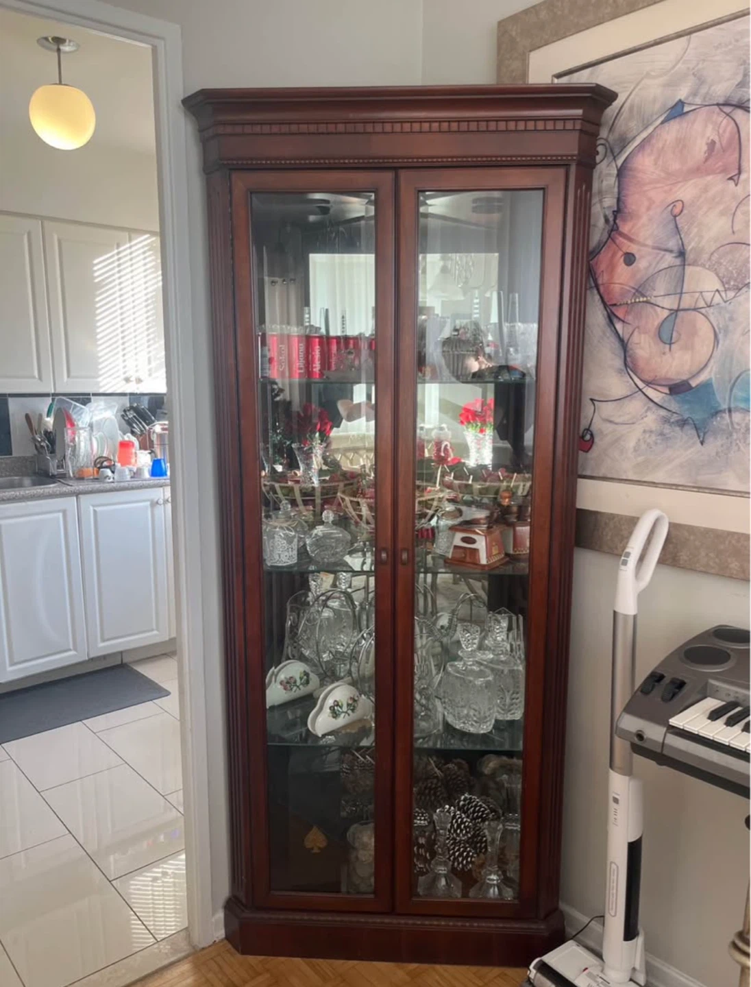 Antique Wooden Corner Display Cabinet