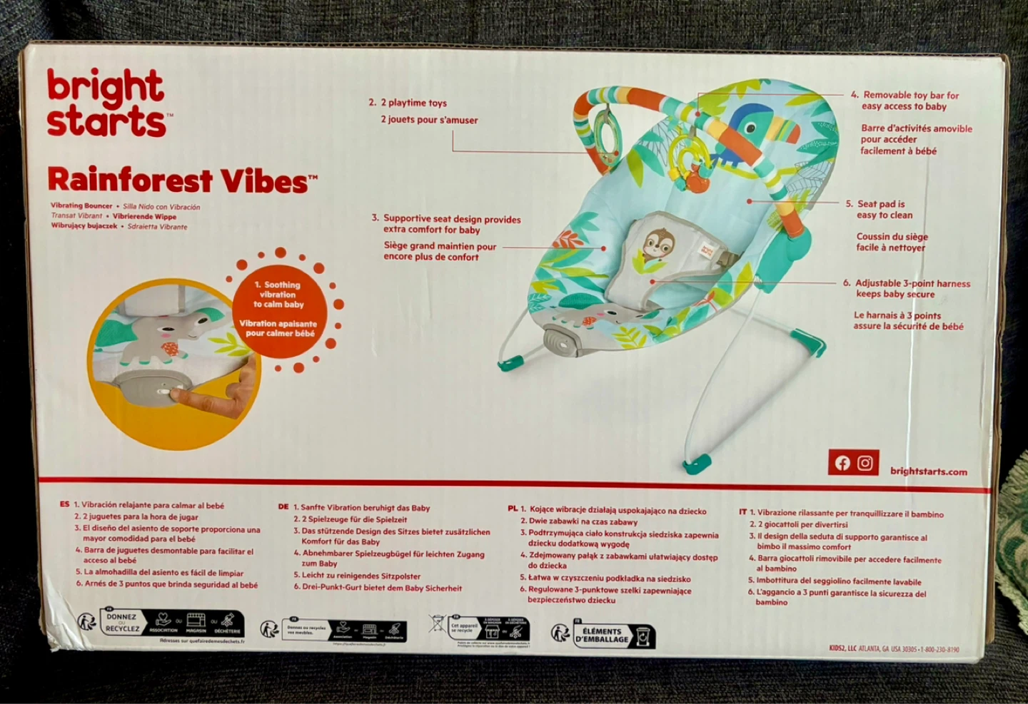 Brand New Bright Starts Rainforest Vibes Vibrating Bouncer - photo 2