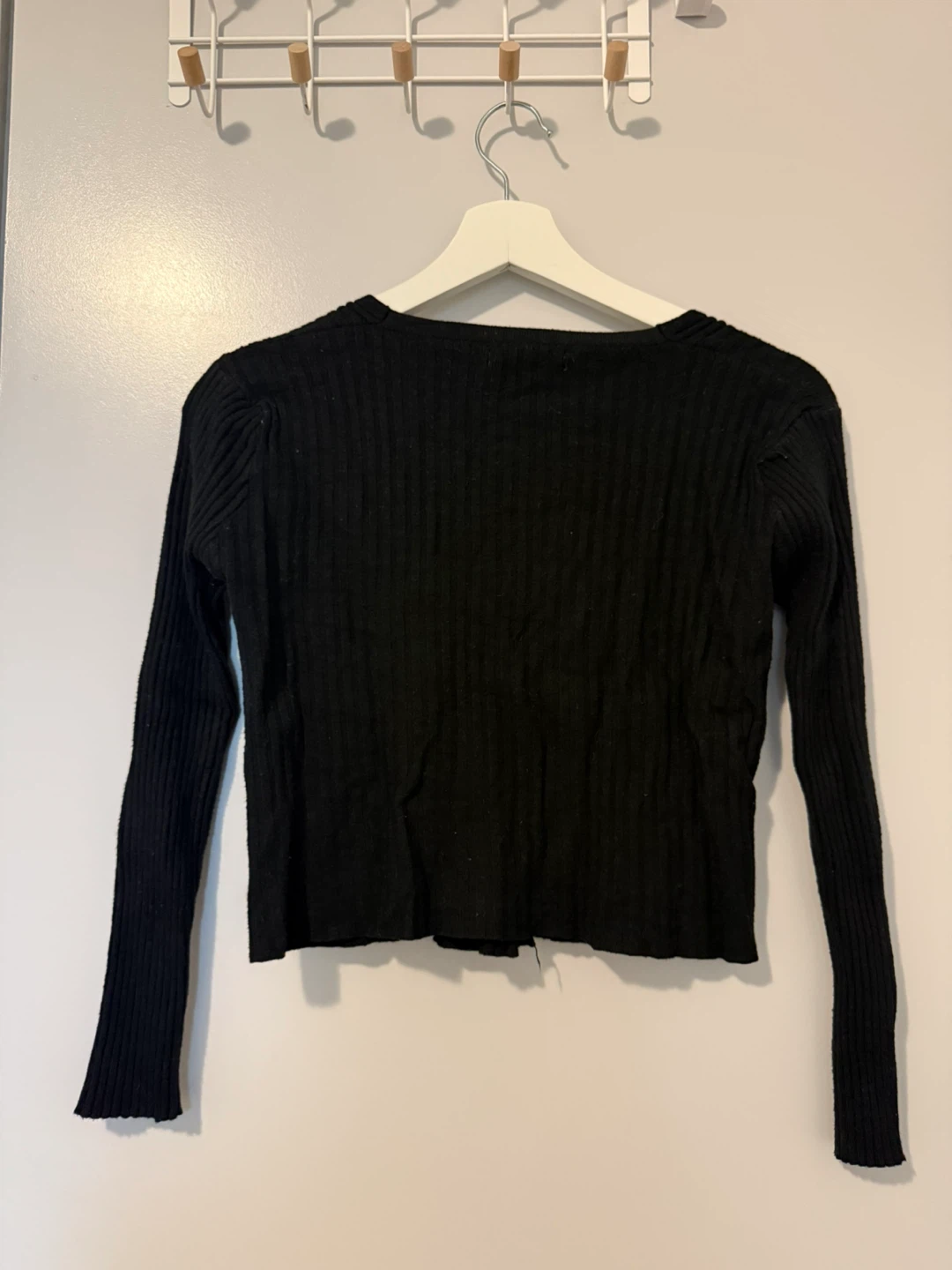 Black Ribbed Button-Up Cardigan - photo 4
