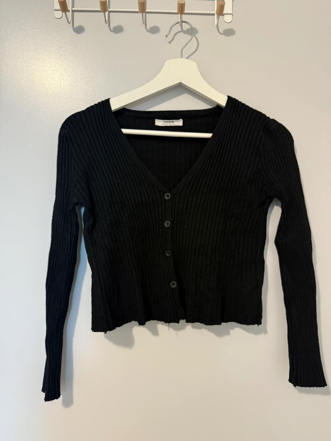 Black Ribbed Button-Up Cardigan