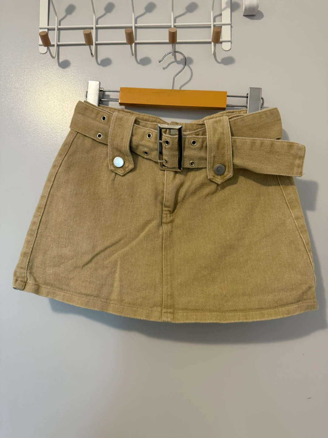 Tan Belted Mini Skirt