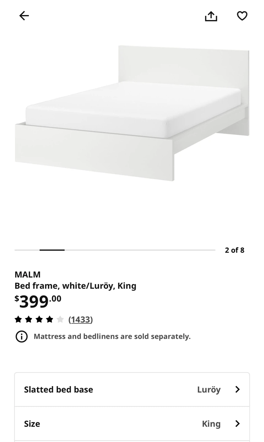IKEA MALM King Bed Frame - White
