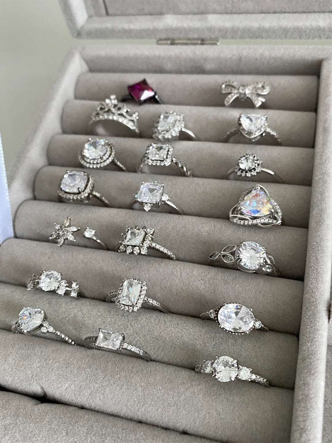 All 20pcs Sterling Silver Charmed Aroma Rings Bow Heart Diamond