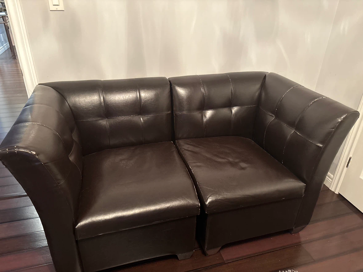 Dark Brown Faux Leather Loveseat with Storage