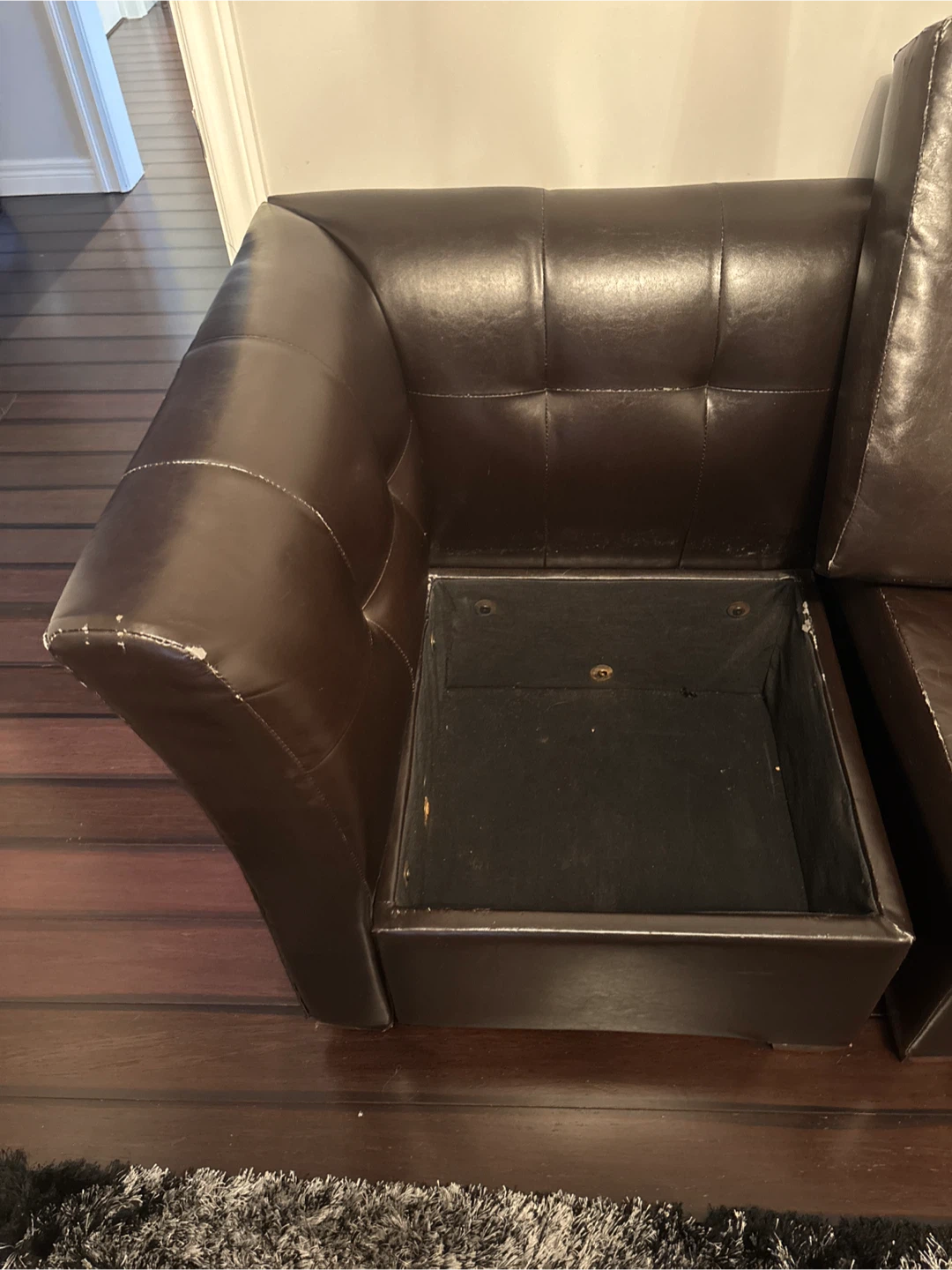Dark Brown Faux Leather Loveseat with Storage - photo 2