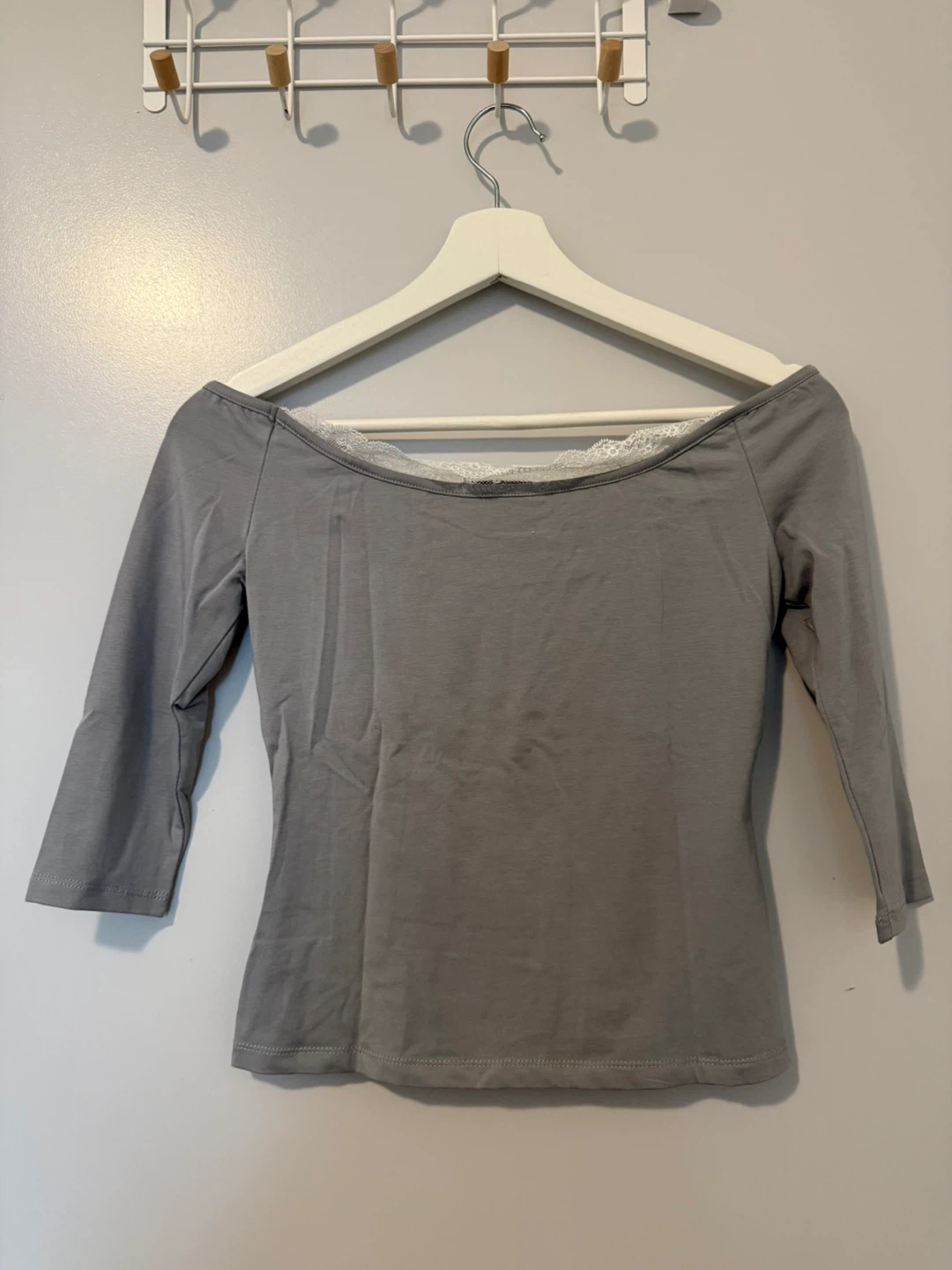 MAMAVIRUS Grey Lace Trim Shirt Size S - photo 5