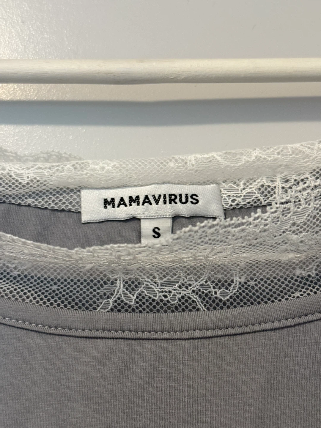 MAMAVIRUS Grey Lace Trim Shirt Size S - photo 3