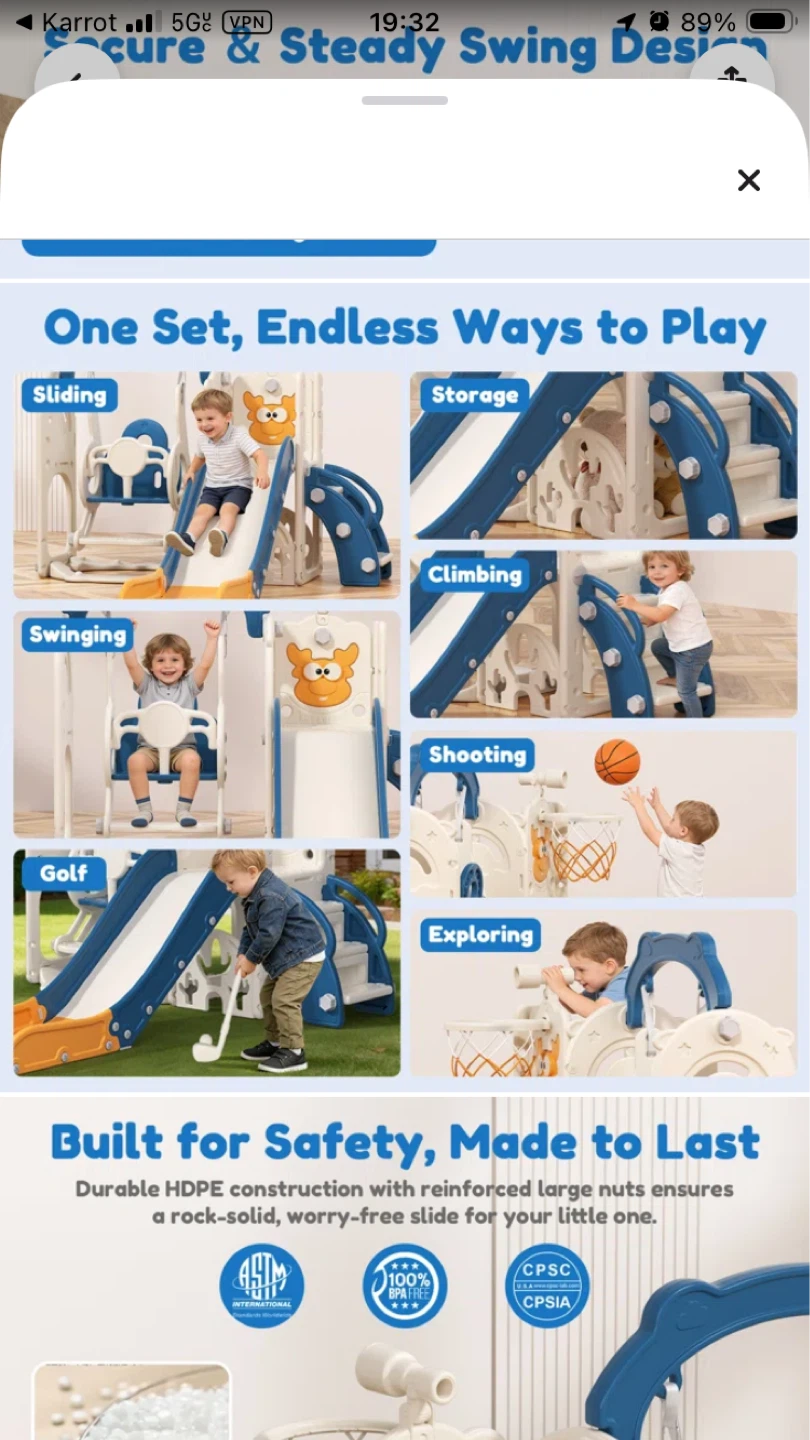 DKSTA 7-In-1 Toddler Swing and Slide Playset - photo 3
