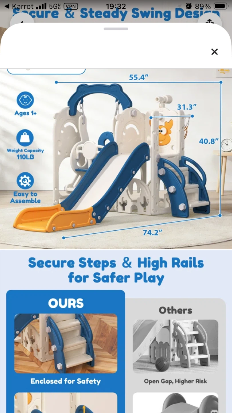 DKSTA 7-In-1 Toddler Swing and Slide Playset - photo 2