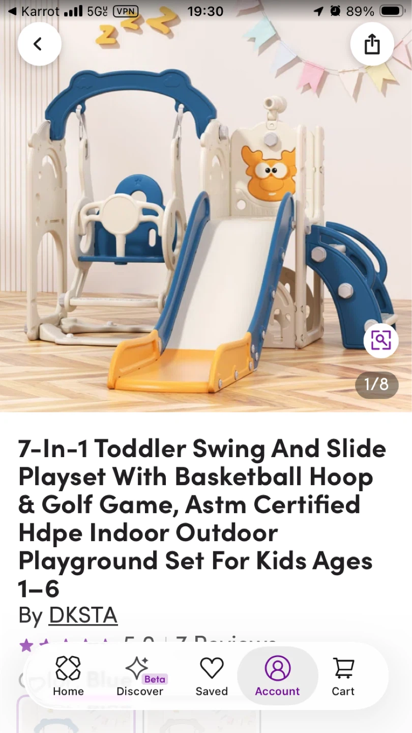 DKSTA 7-In-1 Toddler Swing and Slide Playset
