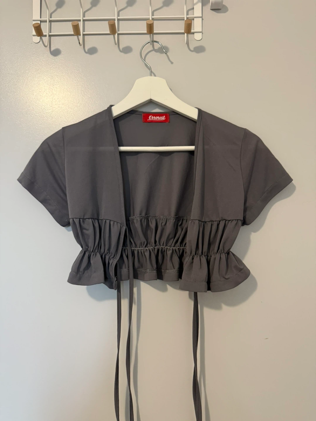 Errorist Grey Ruched Tie-Front Crop Top