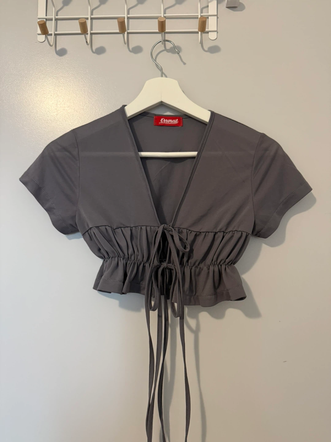 Errorist Grey Ruched Tie-Front Crop Top - photo 2