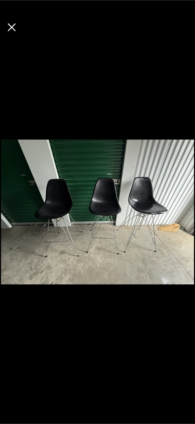 Set of 3 Black Dining Chairs with Metal Legs