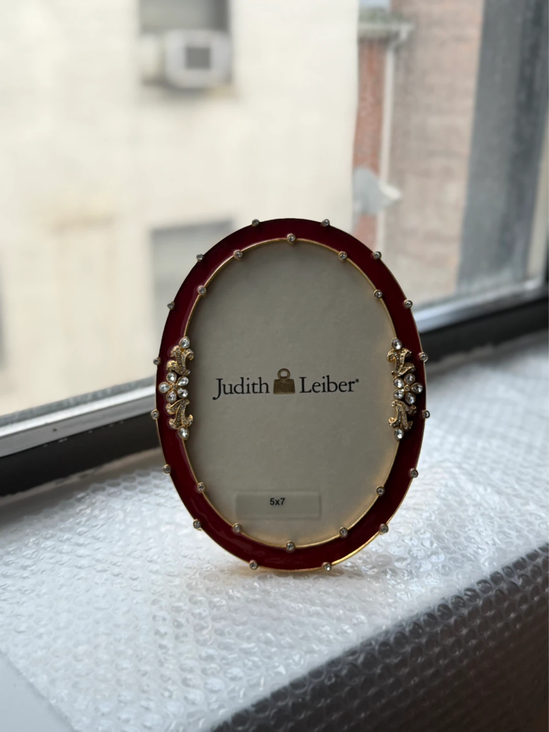 Judith Leiber 5x7 Oval Red Photo Frame with Crystals