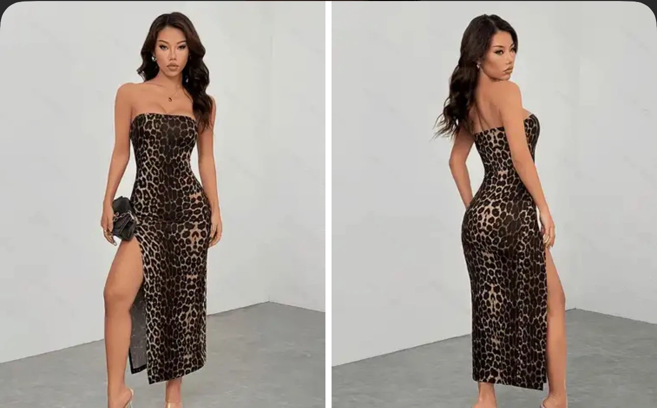 Strapless Leopard Print Dress with slit. Size small