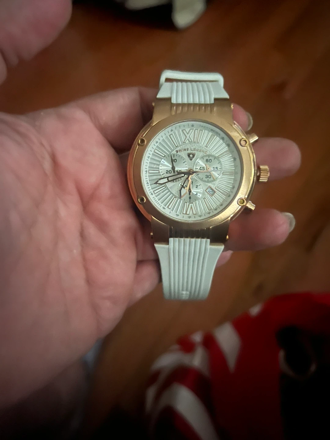 Swiss Legend Legato Chronograph Watch Gold Tone White Band