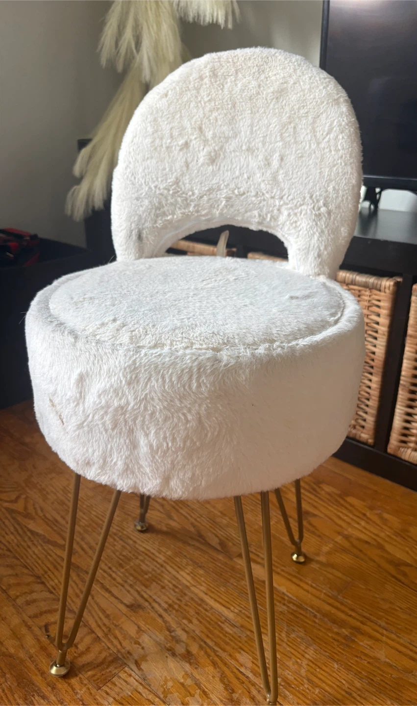 White Faux Fur Vanity Stool