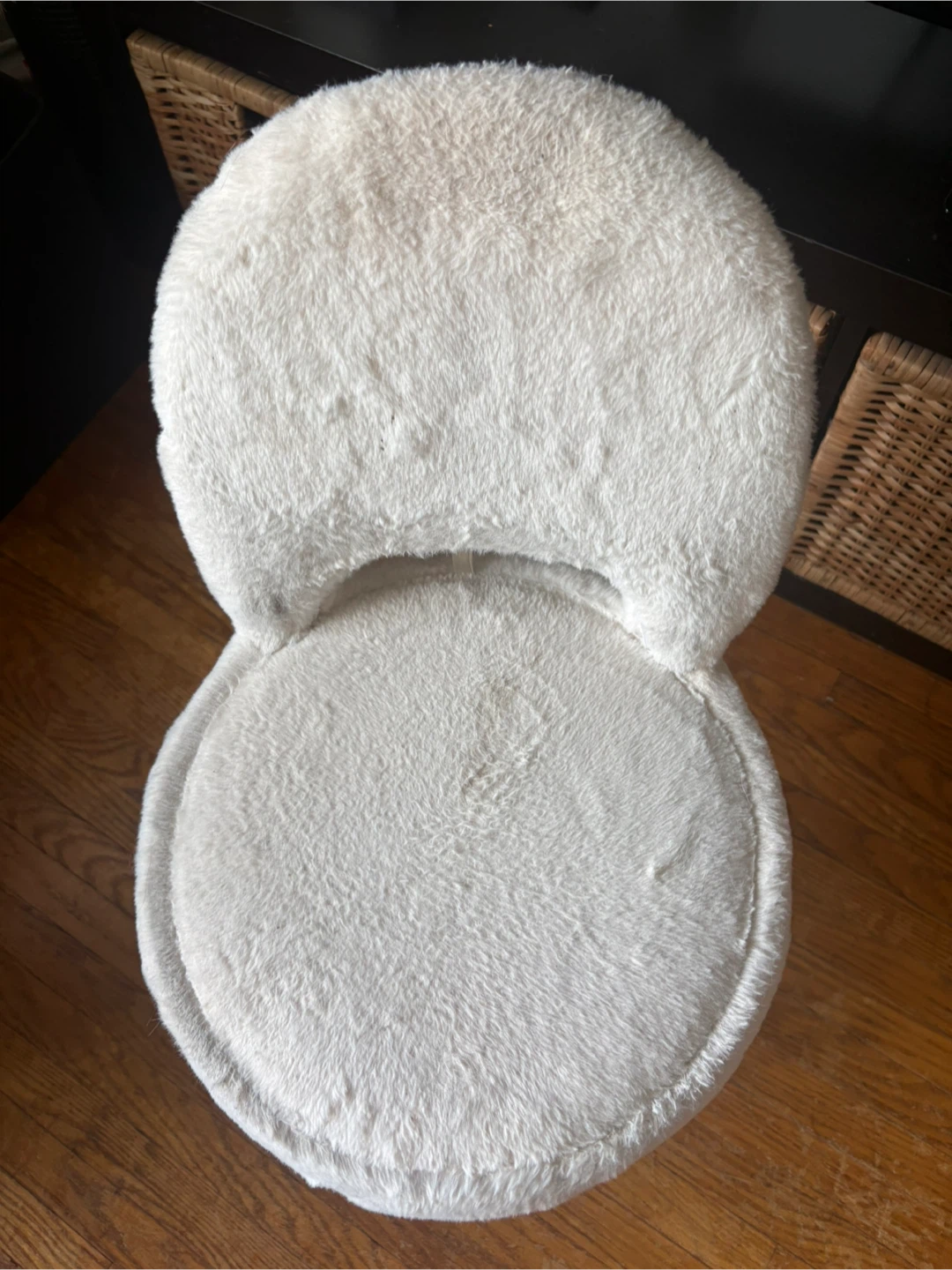 White Faux Fur Vanity Stool - photo 2