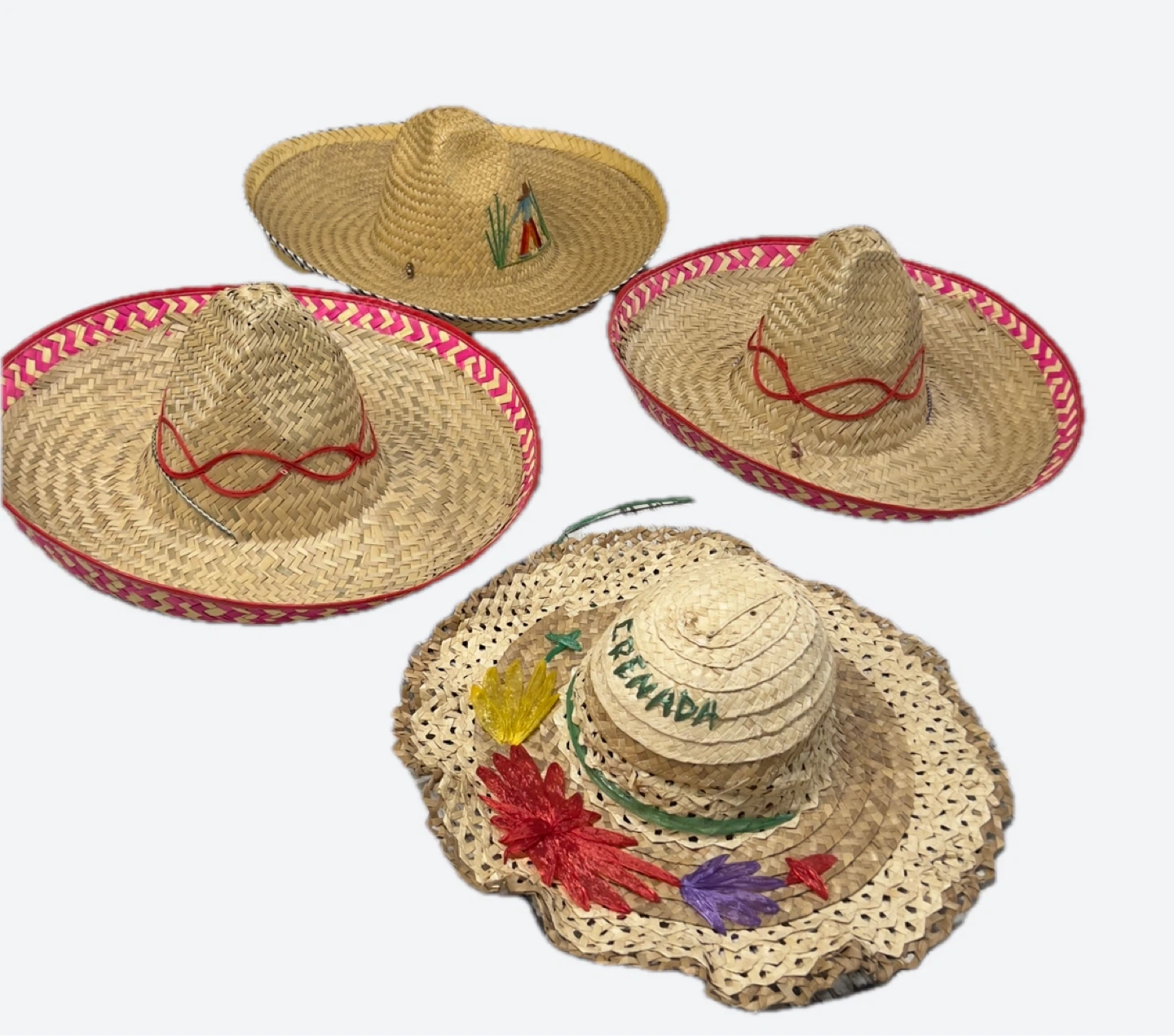 Set of 4 Straw Sombrero Hats