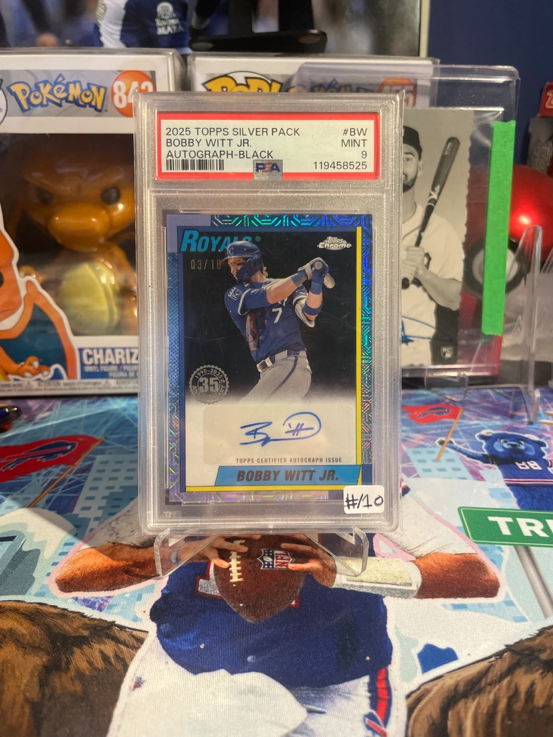 Bobby Witt Jr. 2025 Topps Chrome Black Autograph #/10 psa 9