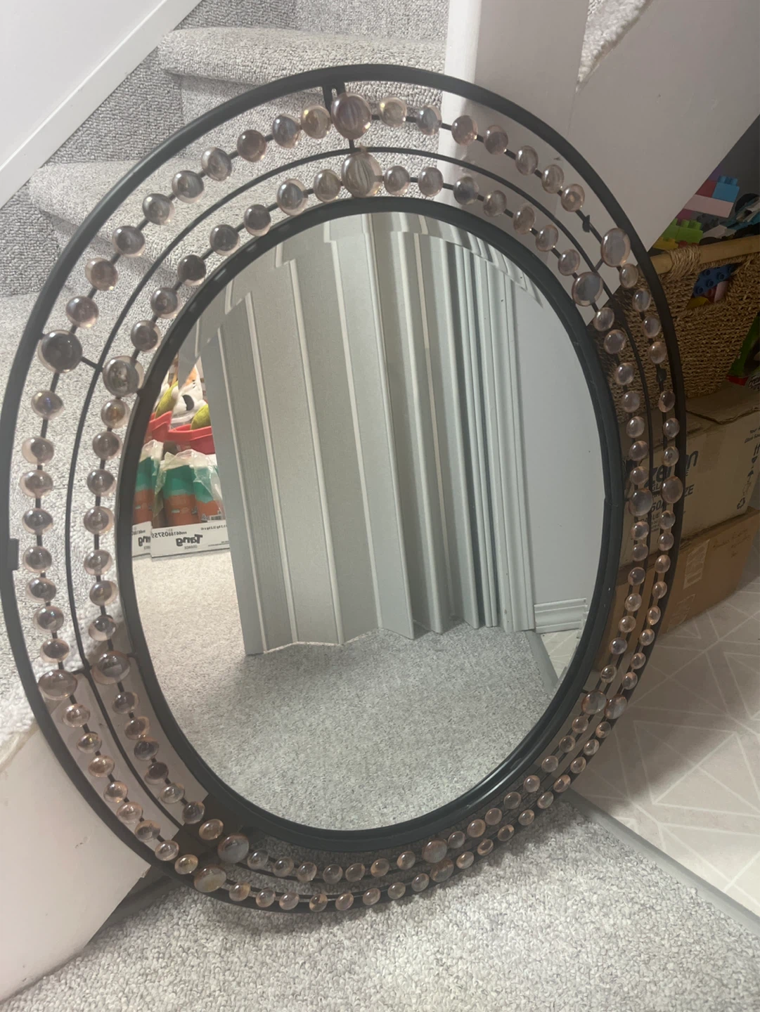 Decorative Oval Wall Mirror with Beaded Frame - photo 2