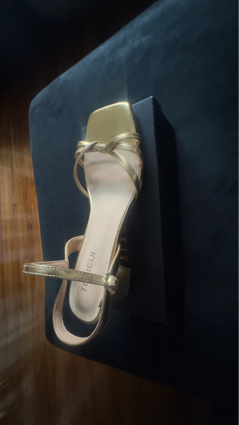 Gold Strappy Block Heel Sandals size 11