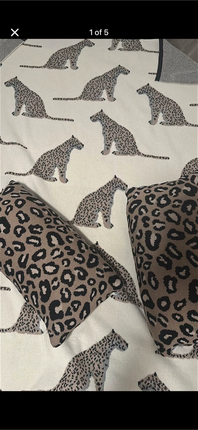 2 Cheetah Print Pillows, Cheetah Blanket, and Bouquet Blanket